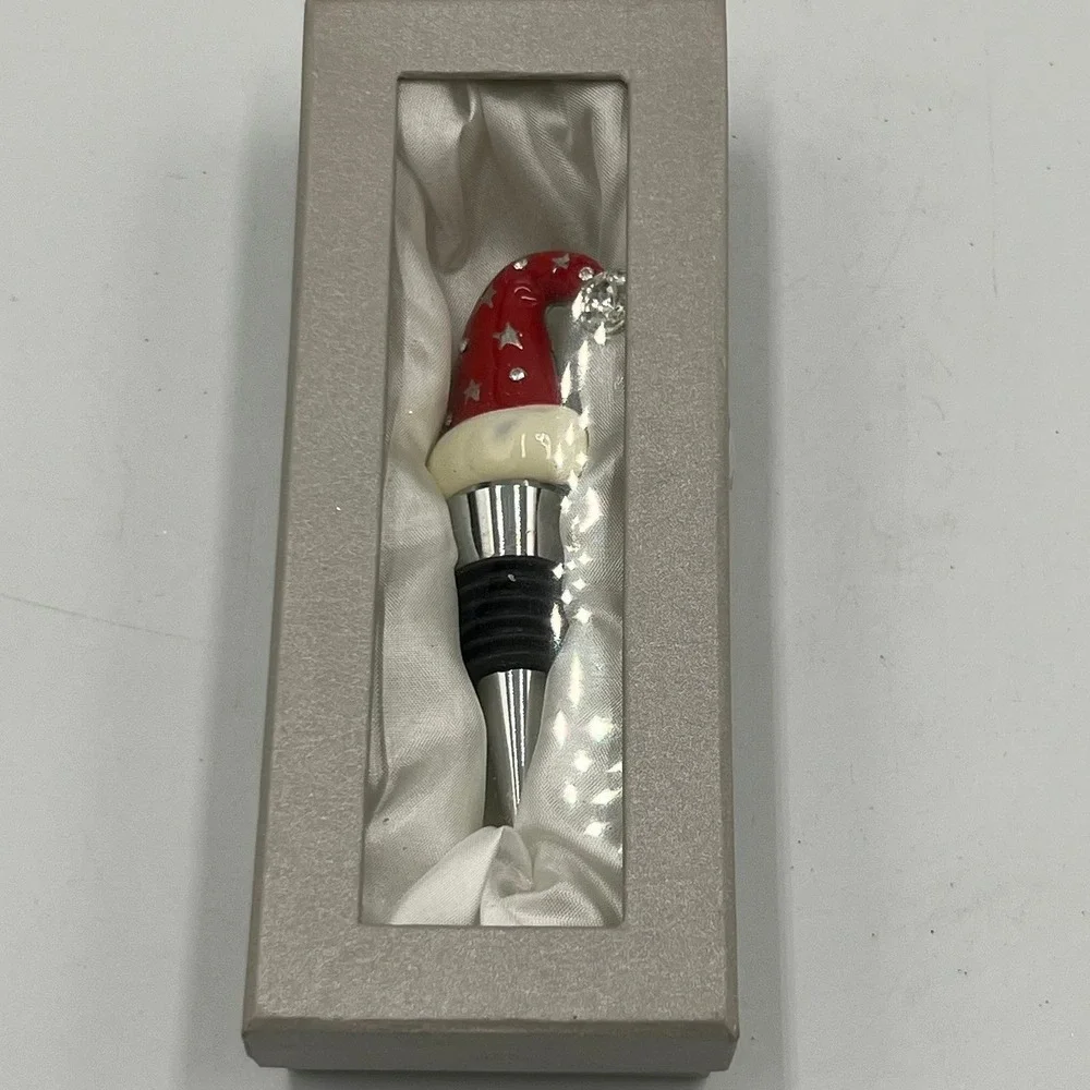 LSArts Santa Hat Bottle Stopper Red NWT Metal Rhinestone XM-983